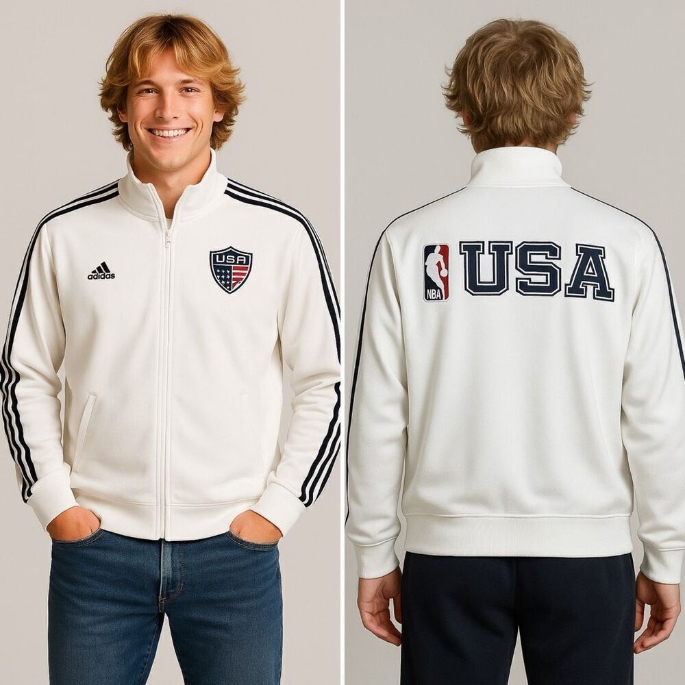 Adidas USA NBA Basketball Full Zip Track Jacket Sz Large Embroidered Logos Retro